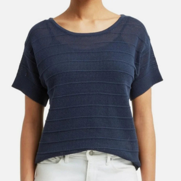 H by Halston Turquoise Pullover Knit Short Sleeve Boat Neck Sweater, Size M, NEW - Picture 10 of 12